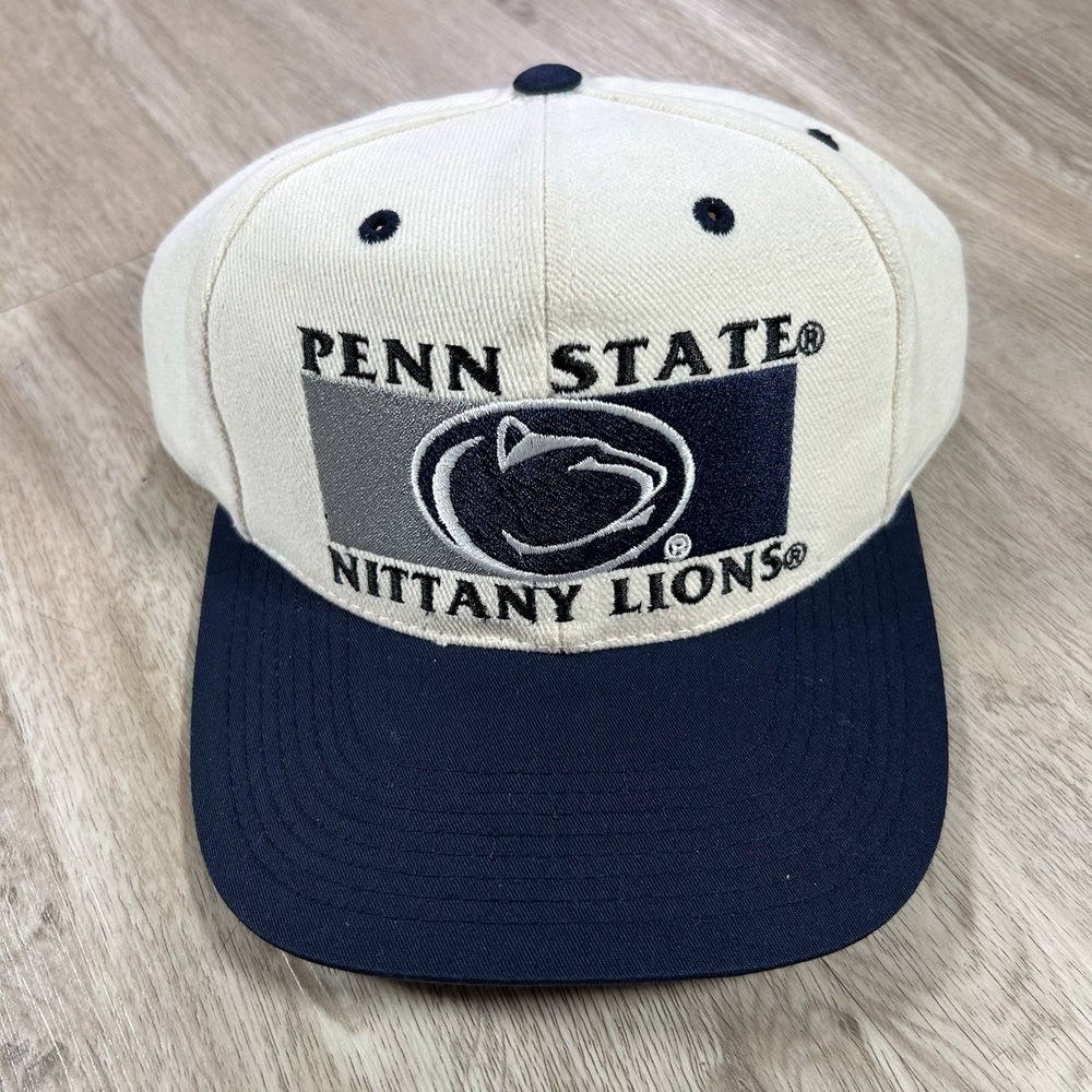 VTG Penn State Nittany Lions Stapback Hat College Signatures White Blue Wool Cap